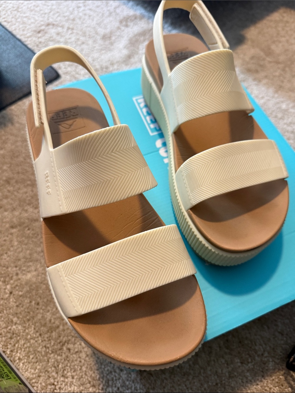 Reef Cream Double Strap Slingback Platform Sandals